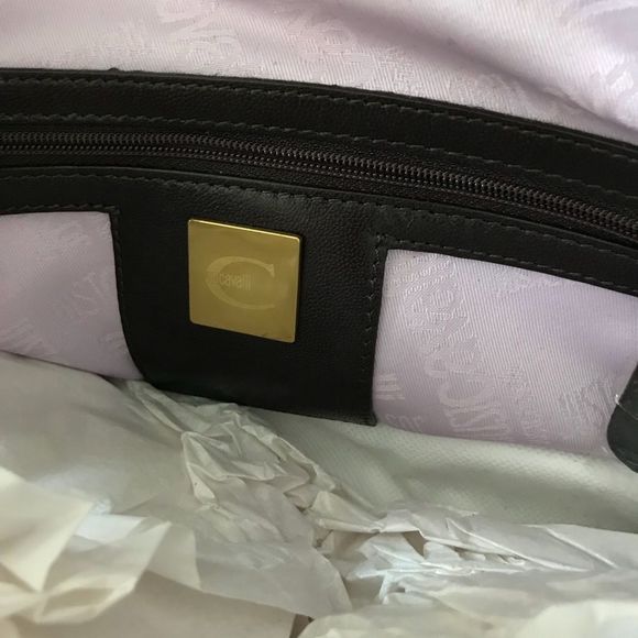 Just Cavalli Snakeskin Embossed Brown Satchel NWT - Picture 7 of 8